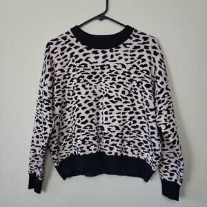 Ttahari Womens White Black Leopard Long Sleeve Crew Neck Pullover Sweater Size L